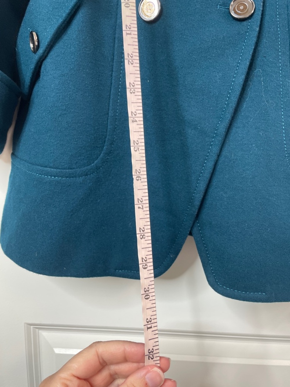 Guess Teal Double-Breasted Wool-Blend Peacoat - Picture 7 of 9